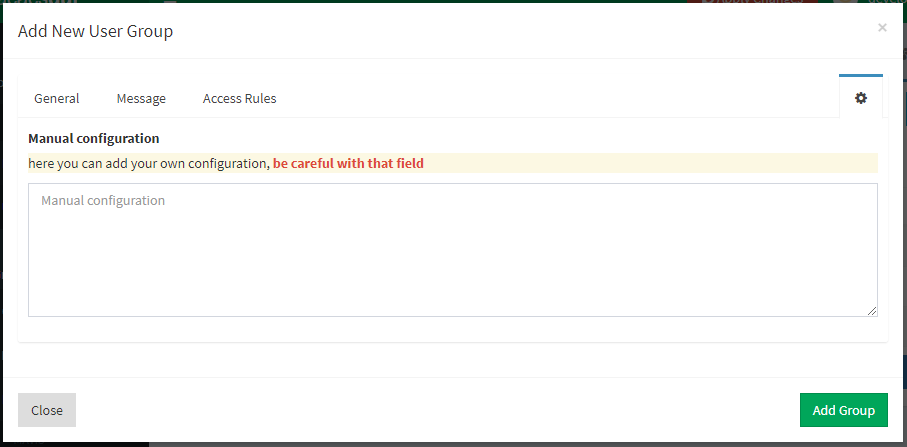 User Group Manual Settings Menu