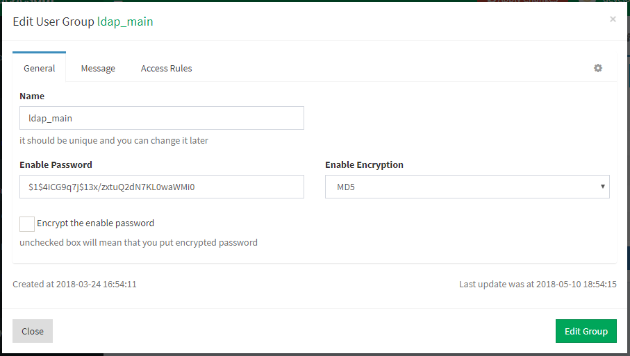 User Group General Settings Menu